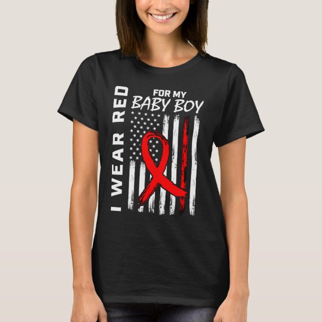 T-shirt Rouge Ruban Bébé Garçon Fils Sensibilisation aux m (Devant)