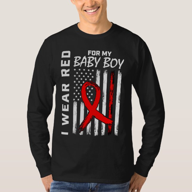 T-shirt Rouge Ruban Bébé Garçon Fils Sensibilisation aux m (Devant)