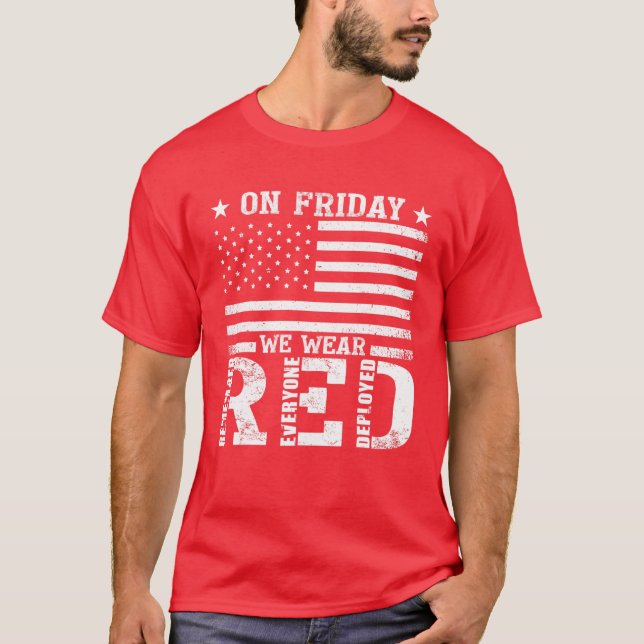 T-shirt ROUGE Vendredi Souvenez-vous de tous déployés USA  (Devant)