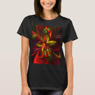 T-shirt Rouge vert moderne Floral Abstrait Art Motif #05