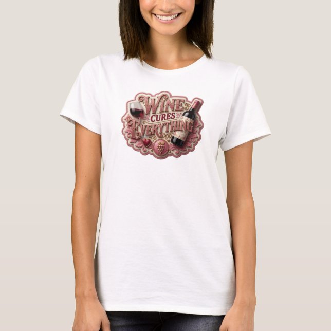 T-shirt Rouge vif WINE GUÉrit TOUT Impression (Devant)