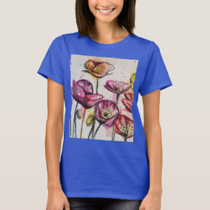 T-shirt Rouge Violet Rose Poppy floral art aquarelle T-Shi