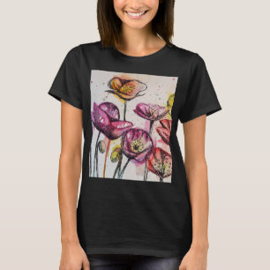 T-shirt Rouge violet rose Populaire floral aquarelle art