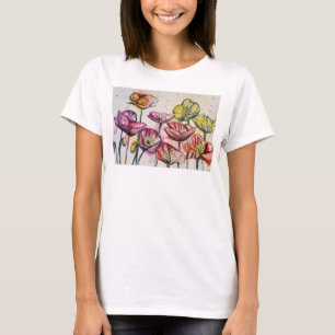 T-shirt Rouge violet rose Populaire floral aquarelle art