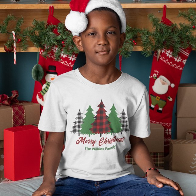 T-shirt Rouges Rustiques Joyeux Arbres de Noël Personnalis (Créateur téléchargé)