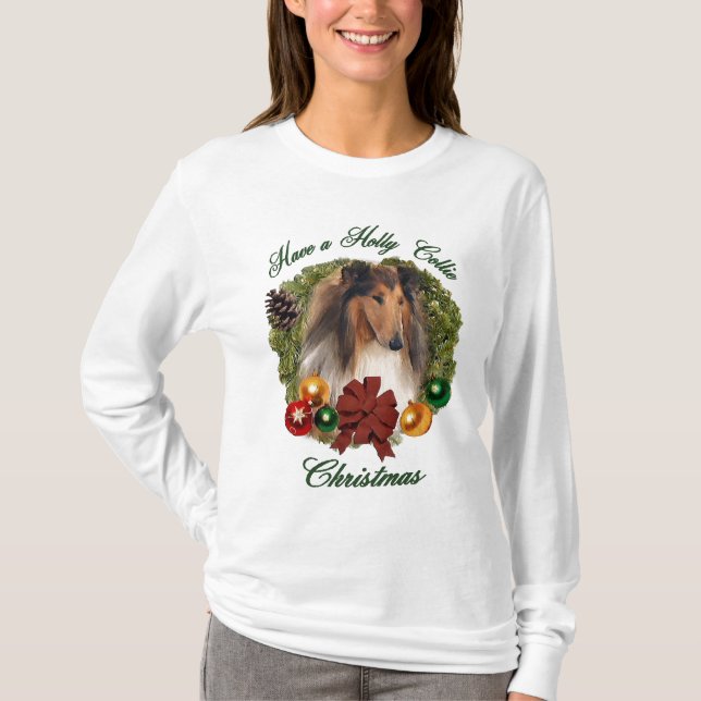 T-shirt Rough Collie Cadeaux de Noël (Devant)