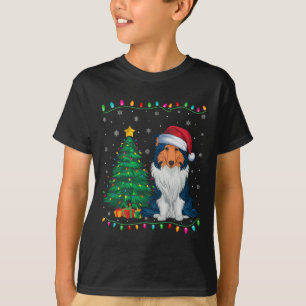 T-shirt Rough Collie Chien Santa Chapeau Hommes Femmes Enf