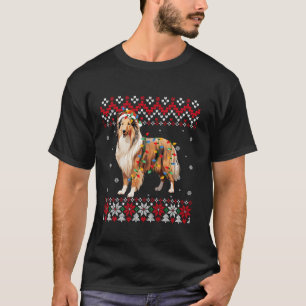 T-shirt Rough Collie Chien Santa Hat Hommes Femmes Fausse