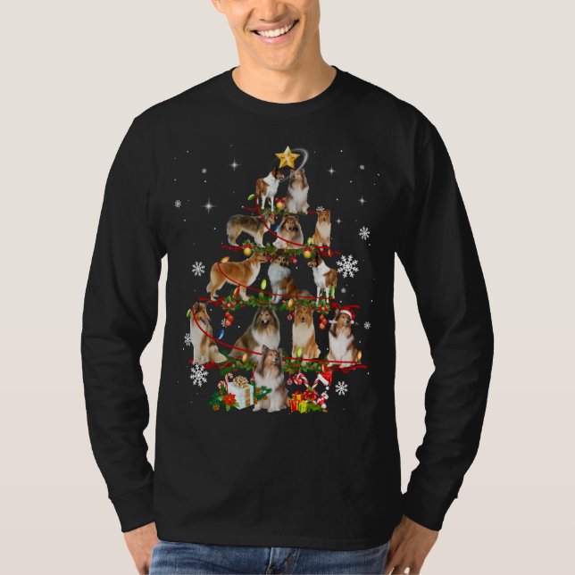 T-shirt Rough Collie Christmas Tree Lights Sweer Chien Chr (Devant)