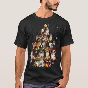 T-shirt Rough Collie Feux d'arbre de Noël Lumières Drôle C
