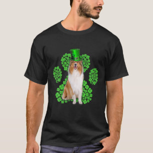 T-shirt Rough Collie Shamrock Paw Clovers St Patrick's Day