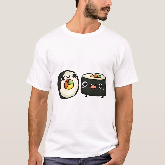 T-shirt Roulades de sushi Kawaii joyeuses (Devant)