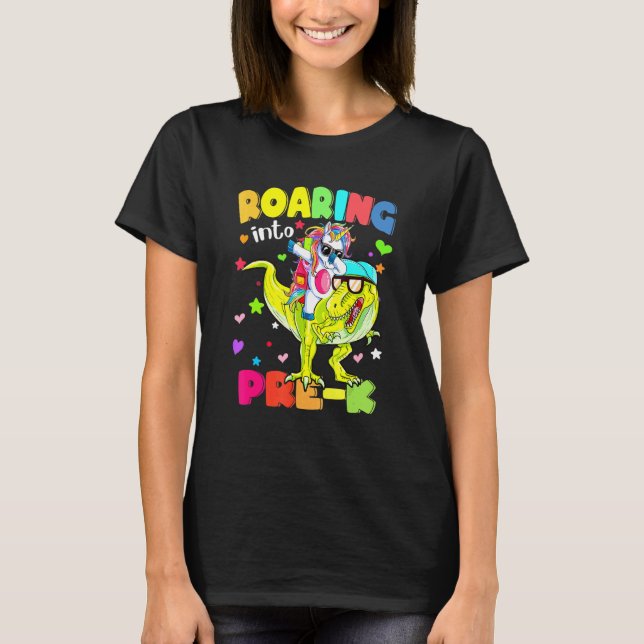 T-shirt Roulement Pré-K Unicorne équitation T Rex Dinosaur (Devant)