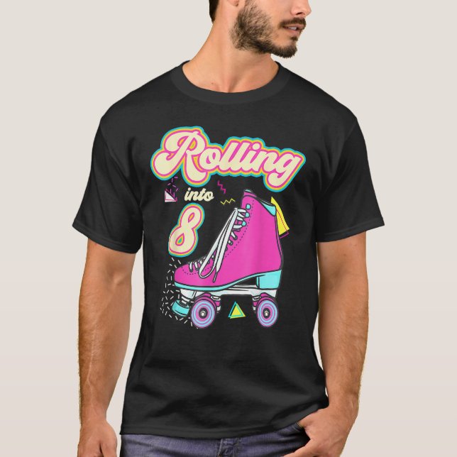 T-shirt Rouler Dans 8 Ans Fille 8e Anniversaire Roller (Devant)