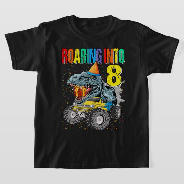 T-shirt Rouler dans 8e anniversaire Monster Truck Dinosaur (Poser)