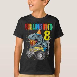 T-shirt Rouler dans 8e anniversaire Monster Truck Dinosaur