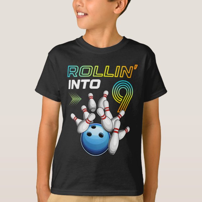 T-shirt Rouler Dans 9 Fête D'anniversaire Rétro Bowling 9e (Devant)