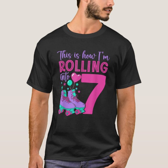 T-shirt Rouler en 7 filles 7e anniversaire Roller Patins (Devant)