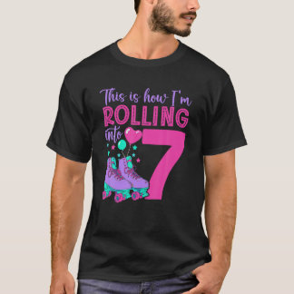 T-shirt Rouler en 7 filles 7e anniversaire Roller Skates T