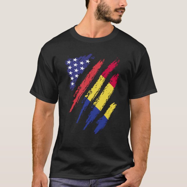 T-shirt Roumanie American Grosse Drapeau USA Patriot Herit (Devant)