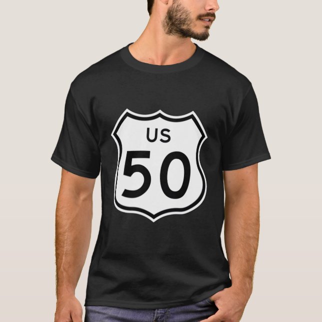 T-shirt Route 50 Route Signale Route La Plus Lonelière En  (Devant)