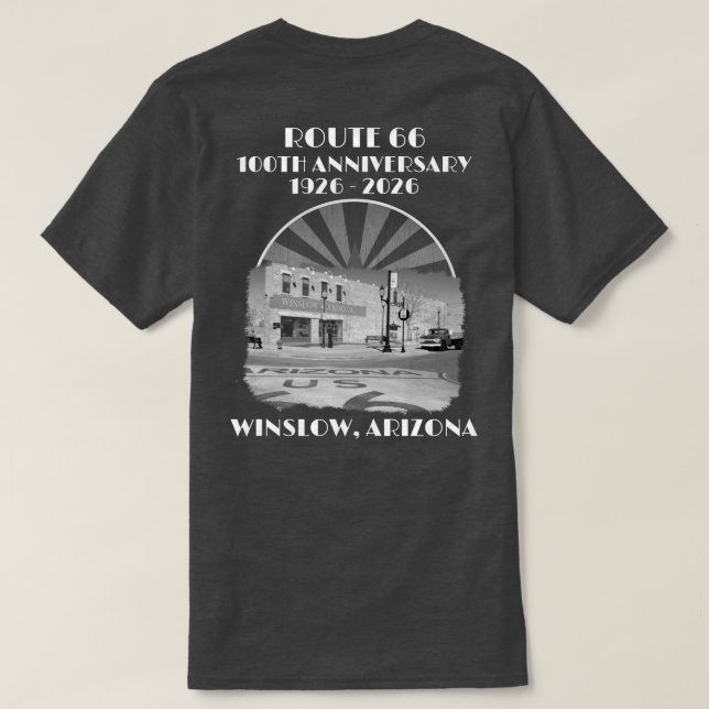 T-shirt Route 66-100 Ans Monochrome Winslow Arizona Retour (Design dos)