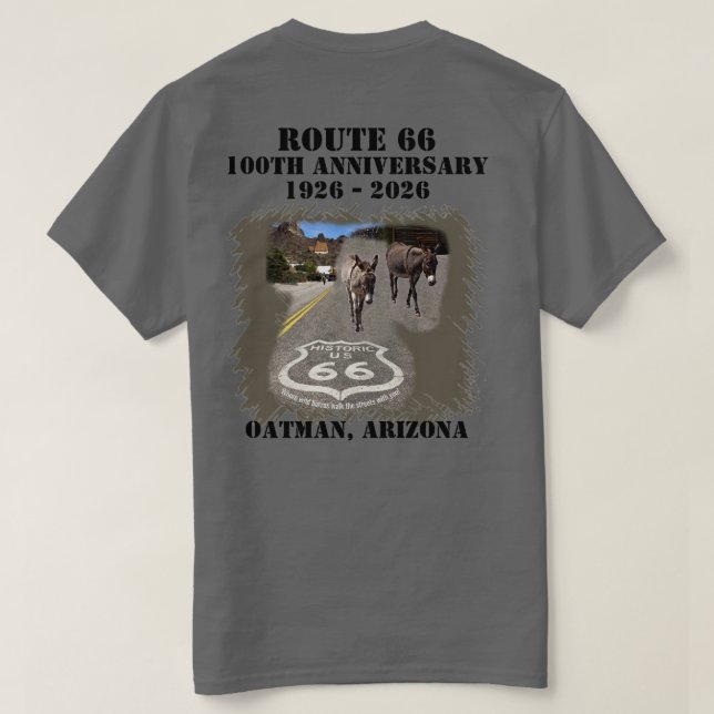 T-shirt Route 66 100e anniversaire Oatman Arizona Retour (Design dos)