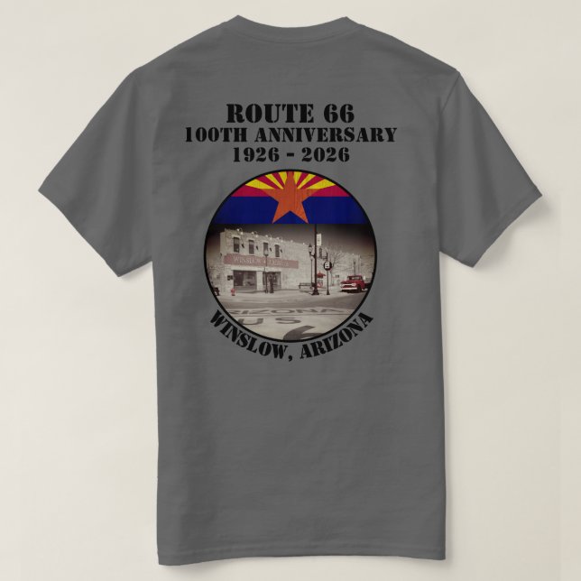 T-shirt Route 66 100e Anniversaire Winslow Arizona Retour (Design dos)