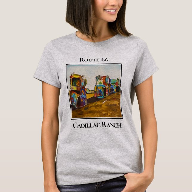 T-shirt Route 66, Cadillac Ranch, Amarillo Texas (Devant)