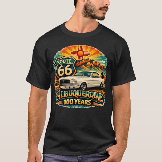 T-shirt Route 66 Centennial Mustang (Devant)