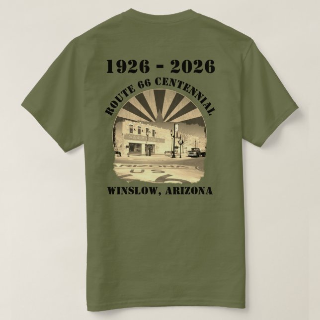 T-shirt Route 66 Centennial Sepia Winslow Arizona Retour (Design dos)