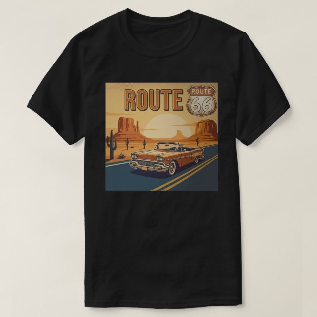 T-shirt Route 66 Cruiser Classique Coucher de soleil (Design devant)
