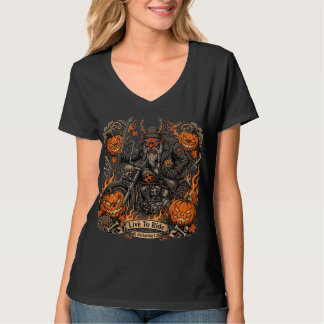 T-shirt Route 66 Halloween Biker ,Vivre pour Rouler Varion