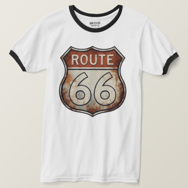 T-shirt Route 66 Rusty Road Sign (Design devant)