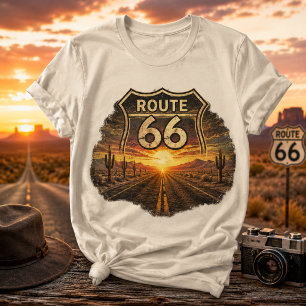T-shirt Route 66 vintage désert coucher de soleil Rétro Am