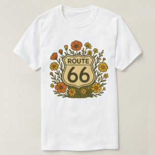 T-shirt Route 66 Vintage Floral Americana Design