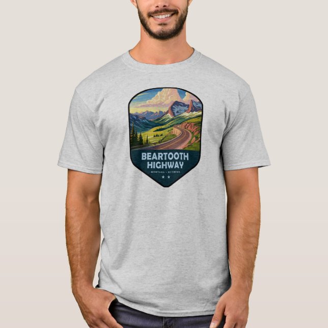 T-shirt Route de Beartooth Montana Wyoming Bouclier (Devant)