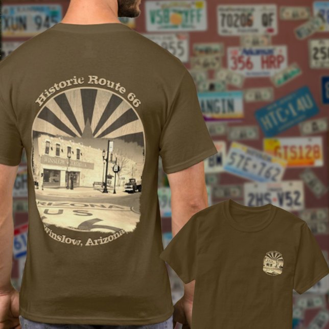T-shirt Route historique 66 Winslow Arizona Avant Sepia (Créateur téléchargé)