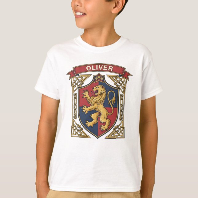 T-shirt Royal Lion Rampant Coat of Arms Celtic Knotwork (Devant)