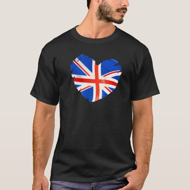 T-shirt Royaume-Uni Drapeau Sur La Forme Du Coeur Royaume- (Devant)