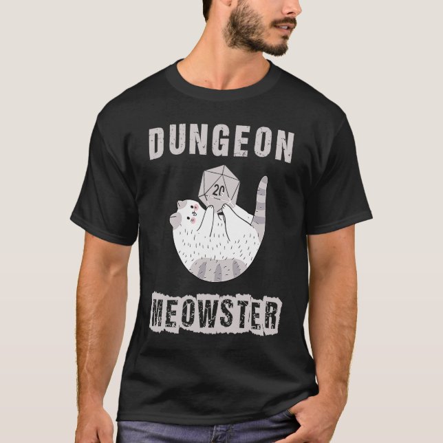 T-shirt RPG Dice D20 Polyèdre de Nerdy Dungeon Meowste (Devant)