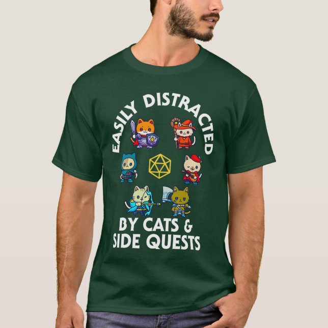T-shirt RPG Gamer Cats Side Quest Funny Nerd ADHD Cat Men  (Devant)