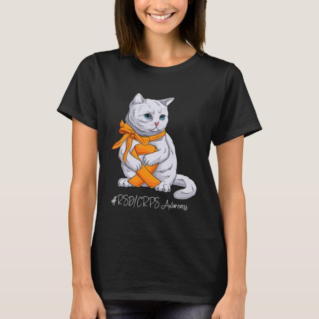 T-shirt RSD CRPS Mois de sensibilisation Orange Ribbon Cat (Devant)