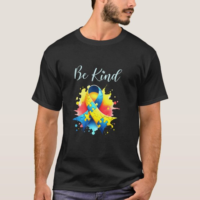 T-shirt Rub ruban de puzzle de sensibilisation à l'autisme (Devant)