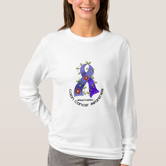 T-shirt RUBAN 1 de FLEUR de conscience de cancer du colon (Devant)
