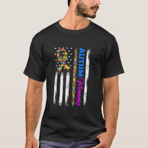 T-shirt Ruban à énigme du drapeau américain Maman Autisme 