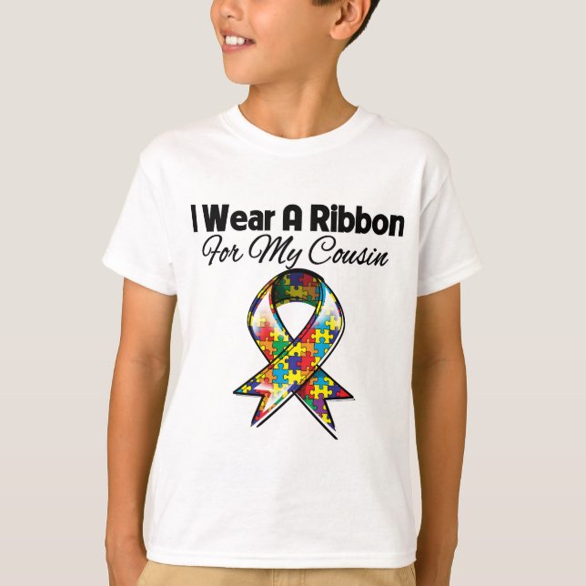 T-shirt Ruban Autisme Pour Mon Cousin (Devant)