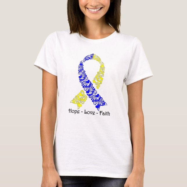 T-shirt Ruban bleu et jaune d'espoir de conscience (Devant)