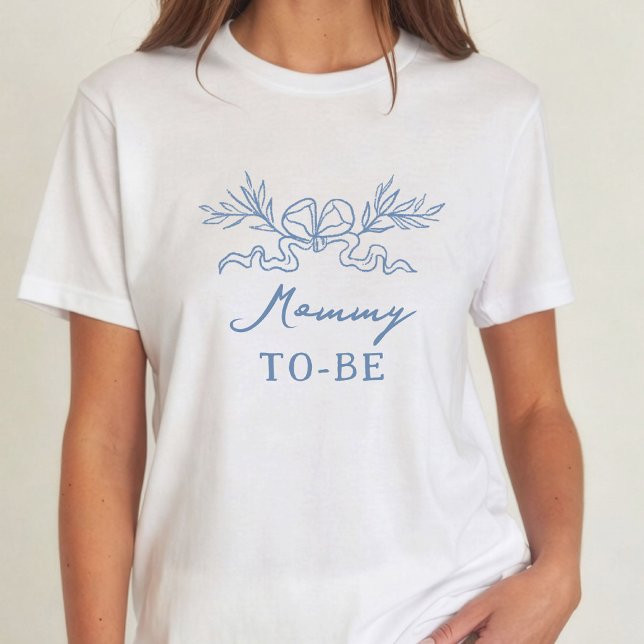 T-shirt Ruban Botanique Bleu Maman Future Baby Shower (Blue Botanical Ribbon Mommy To Be Baby Shower T-Shirt)