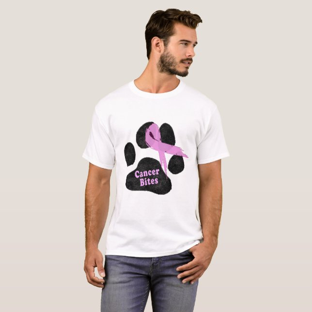 T-shirt Ruban cancer rose | Cancer du sein | Paw chien (Devant entier)